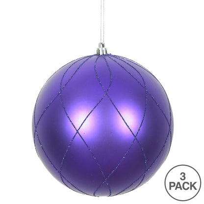 Vickerman 6" Purple Matte and Glitter Swirl Ball Ornament 3 per Box