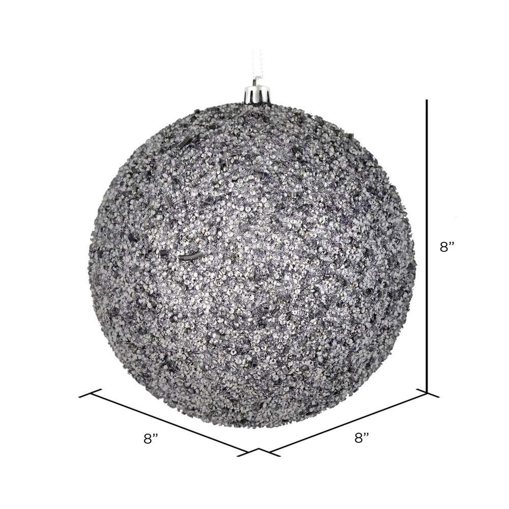 Vickerman 8" Silver Beaded Ball Ornament 2 per Bag