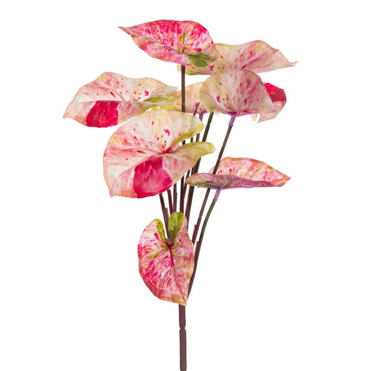 Vickerman 12.5" Artificial Red Variegated Leaves Spray. Includes three pieces per bag.