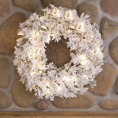 Vickerman 30" Flocked Alaskan Pine Artificial Christmas Wreath Clear Dura-lit Incandescent Mini Lights