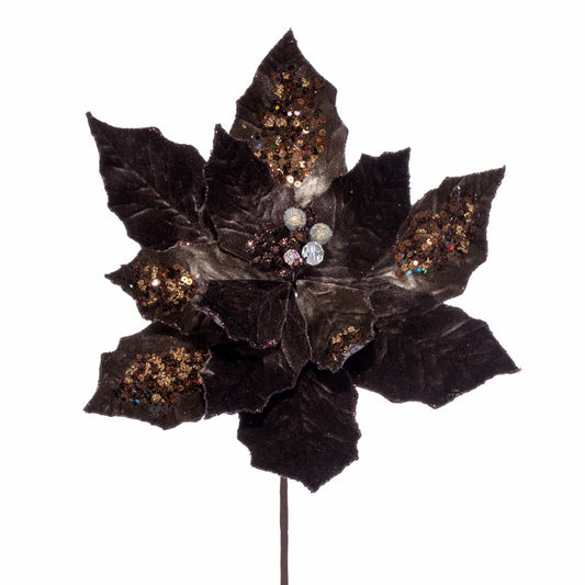 Vickerman 17" Artificial Mocha Poinsettia Christmas Stem 12" Flower 3 per bag