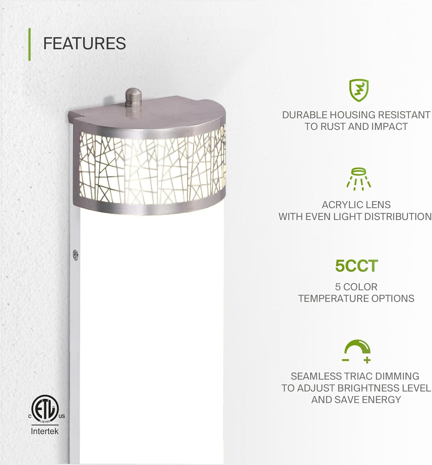 ASD Lighting LED Vanity Linear Loft 18" 20W 120V CCT Selectable 2700/3000/3500/4000/5000K Dimmable Brushed Nickel ETL