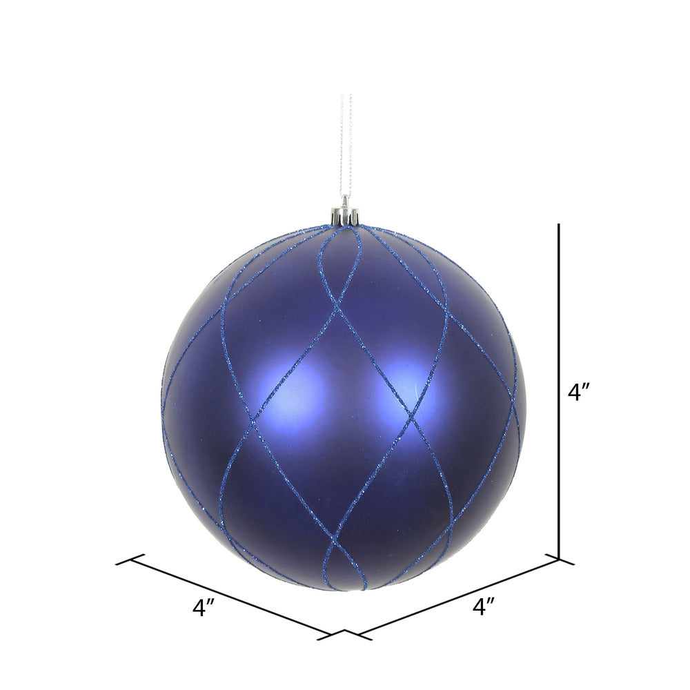 Vickerman 4" Cobalt Blue Matte and Glitter Swirl Ball Ornament 4 per Box