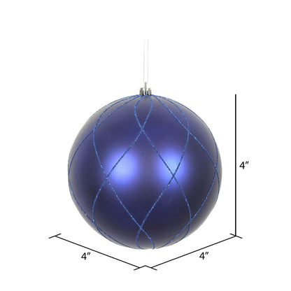 Vickerman 4" Cobalt Blue Matte and Glitter Swirl Ball Ornament 4 per Box