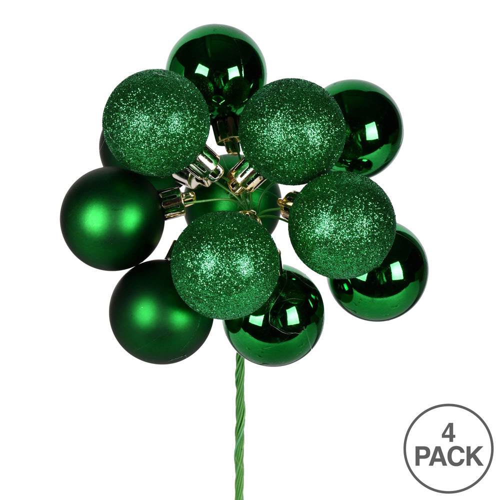 Vickerman 12" Green Ball Ornament Christmas Pick 4 per set