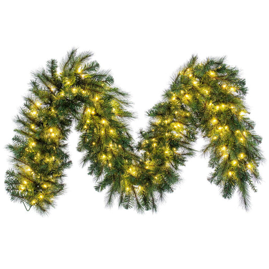 Vickerman 9' x 18" Brighton Pine Artificial Garland with 150 Dura-Lit® Warm White LED Mini Lights and 300 PE/PVC Tips.
