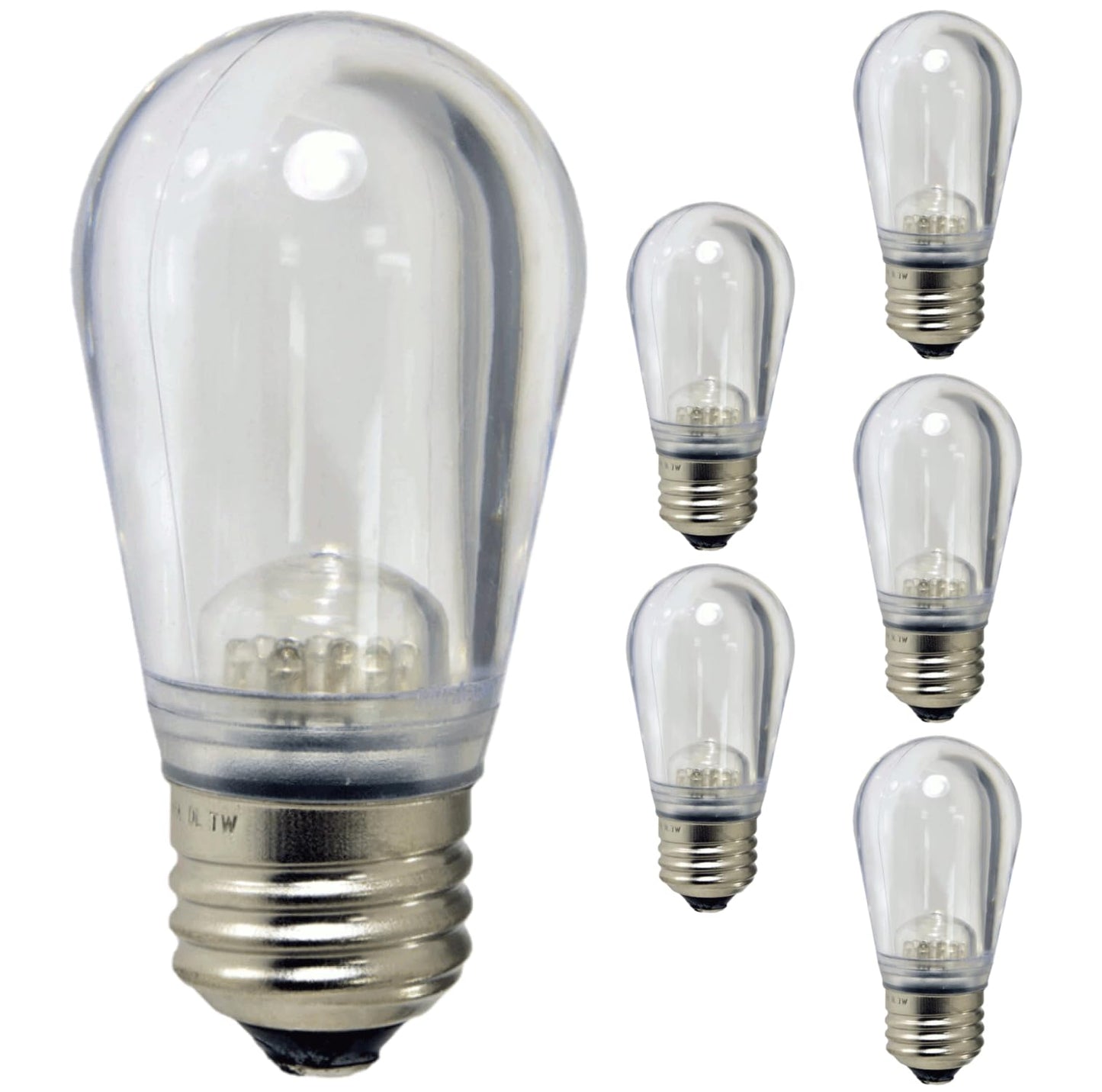 Damar- S14 LED String Light Bulb Twinkle 6500K Daylight 0.55W-1.5W E26 Medium Base 100-130V Pack of 6- Shatterproof Replacement Clear Bulb for Patio Backyard Caf? Bistro
