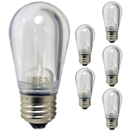 Damar- S14 LED String Light Bulb Twinkle 6500K Daylight 0.55W-1.5W E26 Medium Base 100-130V Pack of 6- Shatterproof Replacement Clear Bulb for Patio Backyard Caf? Bistro