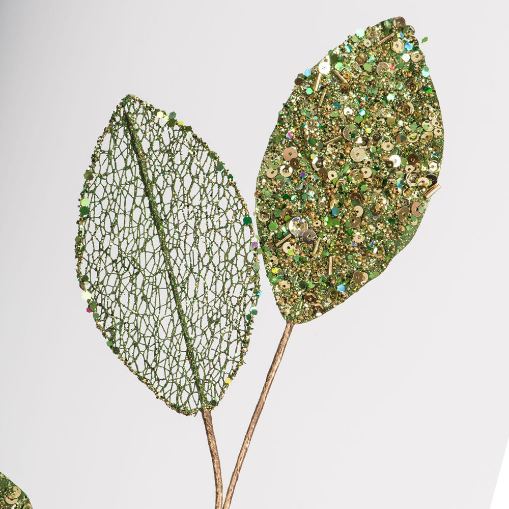 Vickerman 20" Green Mesh Apple Leaf Artificial Christmas Spray. Includes 3 sprays per pack.