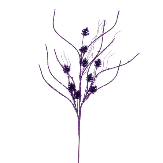 Vickerman 32" Purple Mini Pinecone Twig Glitter Spray 6 per bag.