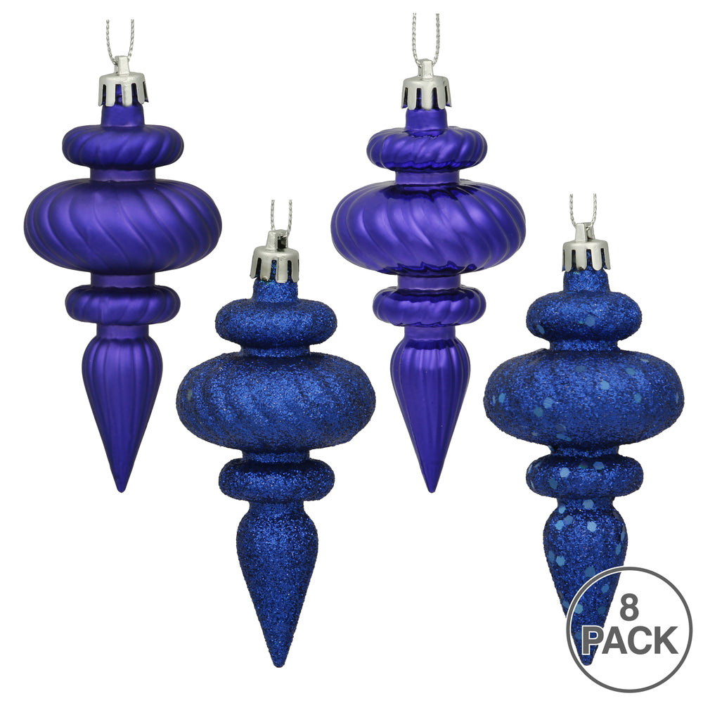 Vickerman 4" Cobalt Blue 4-Finish Finial Ornament 8 per Box