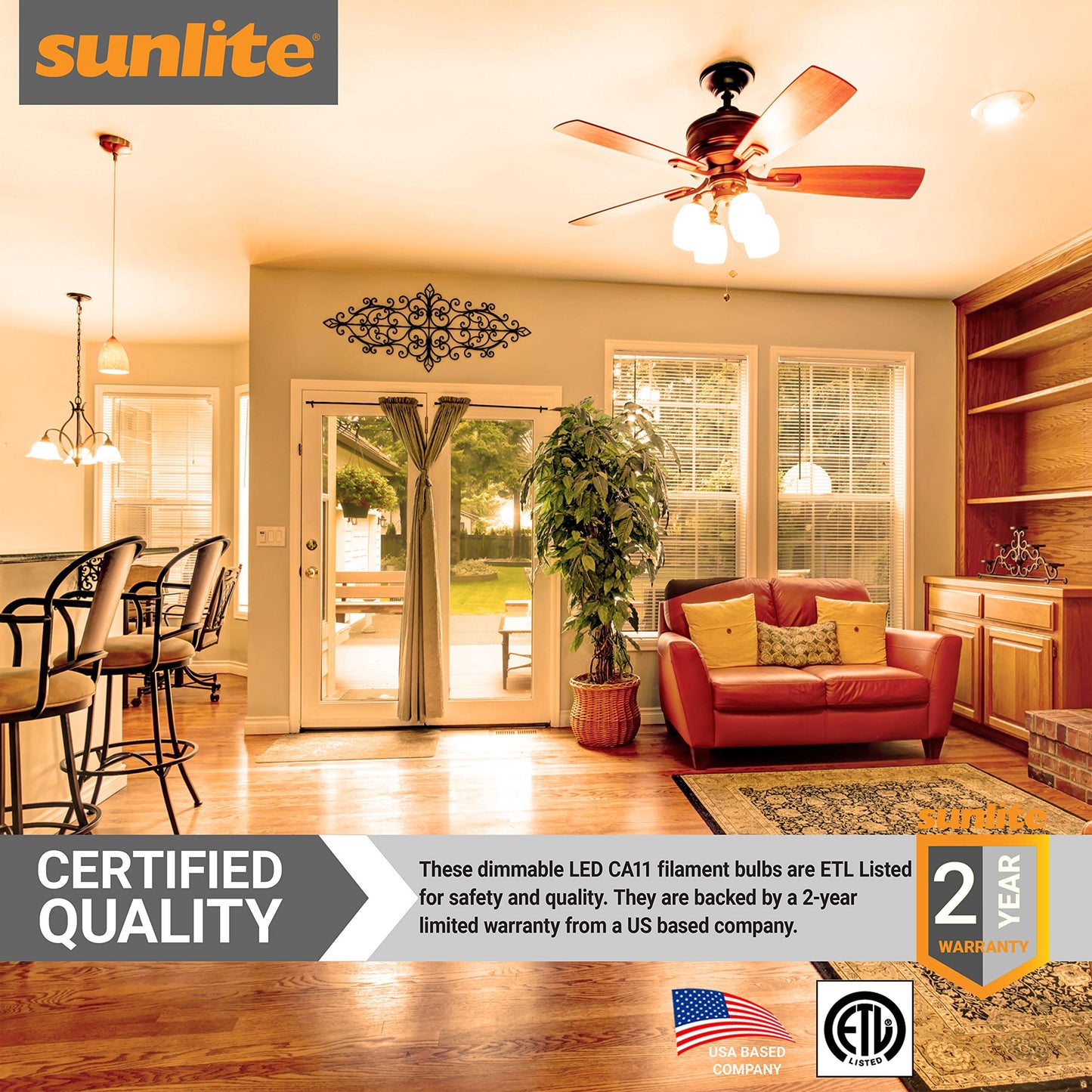 Sunlite 80449 LED Filament CA11 Flame Tip Chandelier Light Bulb, 4 Watts (40W Equivalent), Medium E26 Base, Dimmable, Edison Style, 6 Pack 1800K Candle-Light