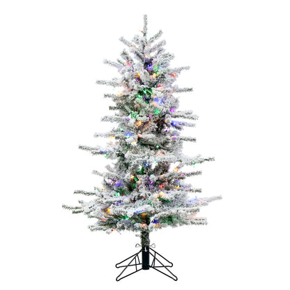 Vickerman 4.5' Flocked Sierra Fir Slim Artificial Christmas Tree Multi-Colored LED Dura-Lit lights