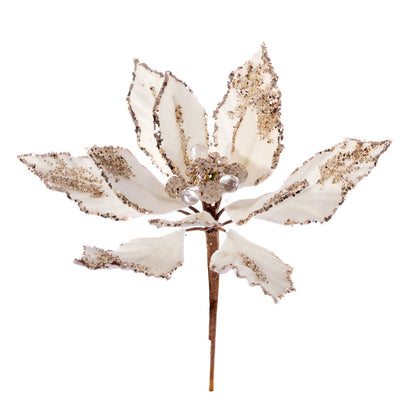 Vickerman 9" Artificial Champagne Double Sided Velvet Poinsettia Pick 2 per bag