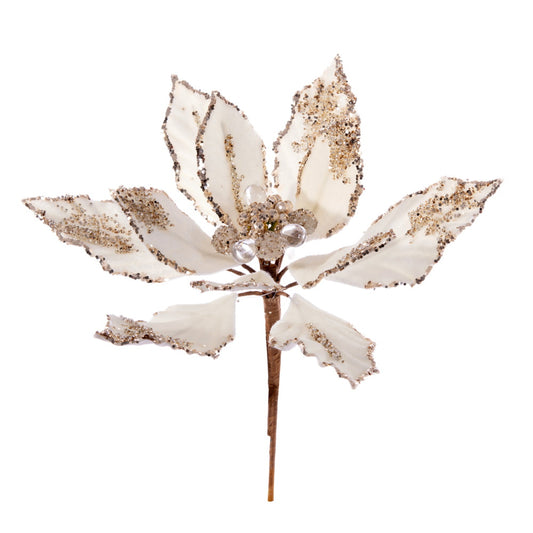 Vickerman 9" Artificial Champagne Double Sided Velvet Poinsettia Pick 2 per bag