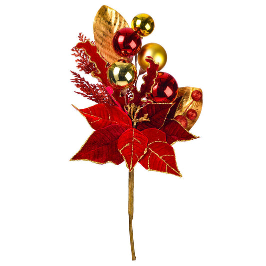 Vickerman 17" Red Poinsettia Deco Pick 2 per Box
