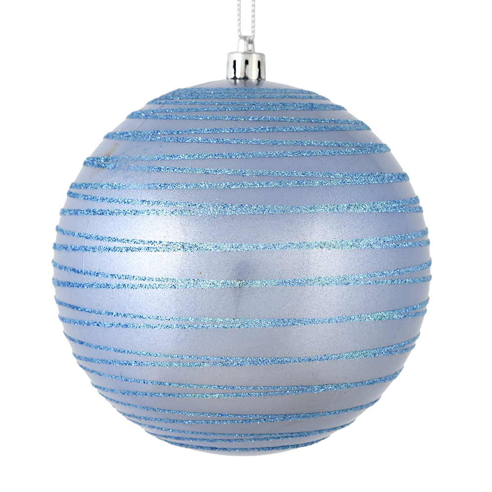 Vickerman 3" Lilac Candy Finish Ball with Glitter Lines. Add some sparkle to your holiday decorating project with this candy finish ornament that features a glitter line pattern. Includes 6 pieces per bag. Made with shatterproof plastic. Ornament h