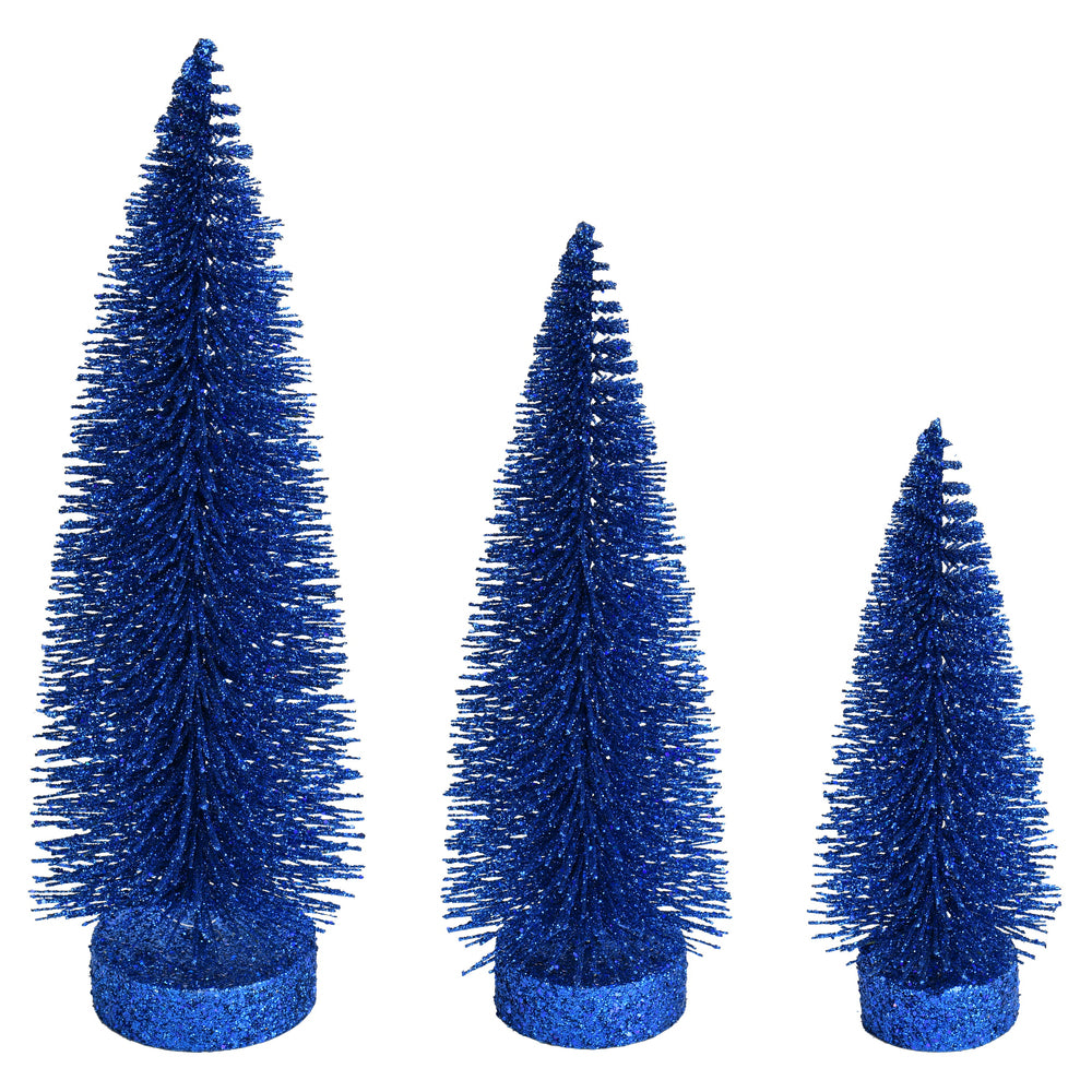 Vickerman 7"-9"-11" Midnight Blue Glitter Oval Pine Artificial Christmas Tree Set of 3