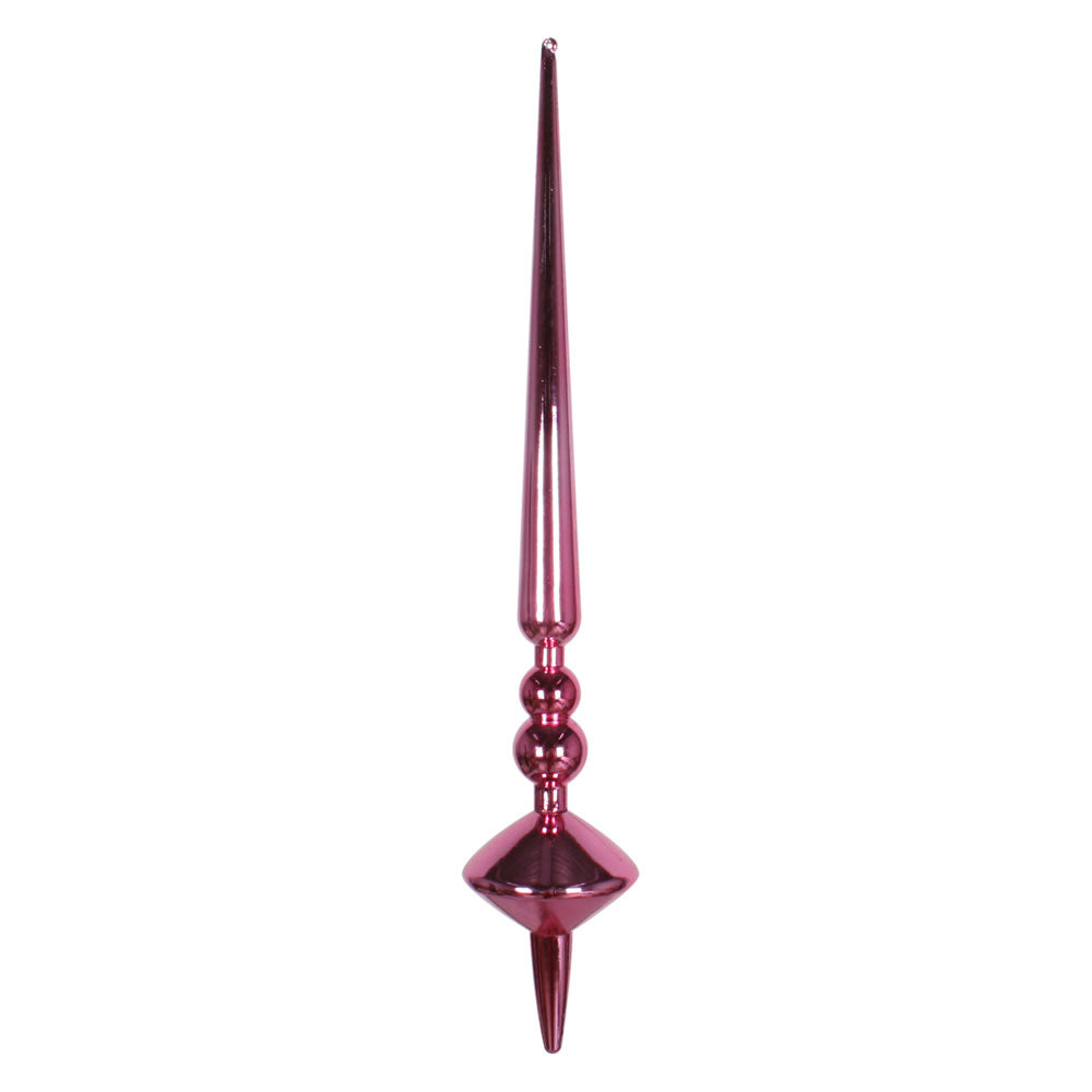 Vickerman 18" Mauve Shiny Cupola Finial. This long finial ornament adds depth and texture to any holiday decorating project. Made with shatterproof plastic.