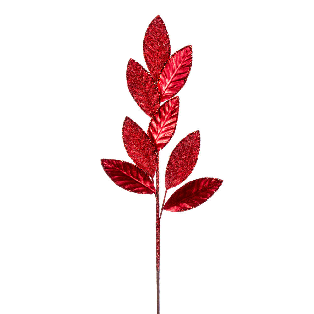 Vickerman 27.5" Red Metallic Leaf Glitter Spray 3 per bag.