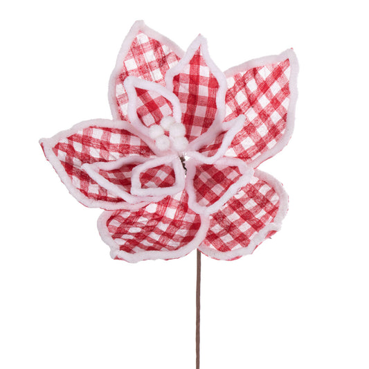 Vickerman 11" Red and White Plaid Flower with White Outline on Stem 6 per bag.
