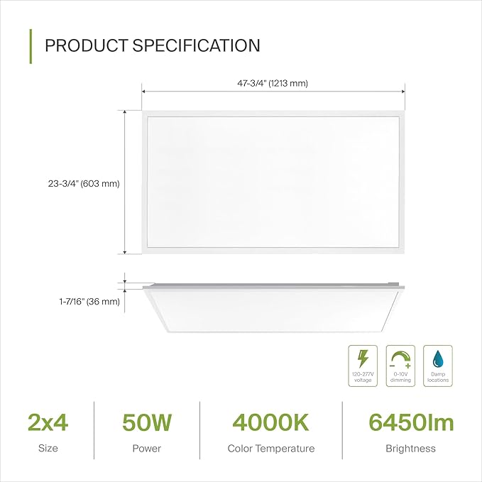 ASD Lighting LED Back-Lit Flat Panel 2x4 50W 4000K Dimmable UL DLC Premium