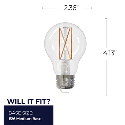 Bulbrite 862071 LED Filament Pack of (4) 8.5 Watt Dimmable A19 Light Bulb with Clear Glass Finish and Medium (E26) Base - 5000K (Soft Daylight Light), 800 Lumens