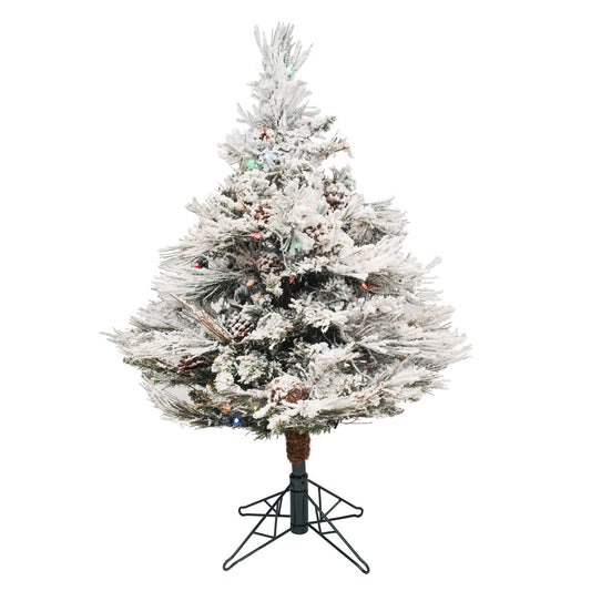 Vickerman 3.5' Flocked Alberta Artificial Christmas Tree Multi-Colored LED Lights