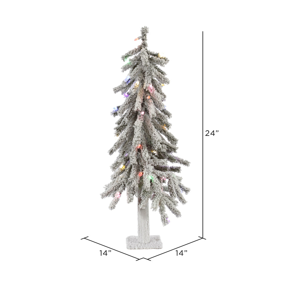 Vickerman 2' Flocked Alpine Artificial Christmas Tree Multi-Colored LED Dura-Lit lights