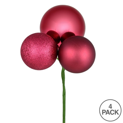 Vickerman 18" Berry Red Ball Ornament Christmas Pick 4 per set