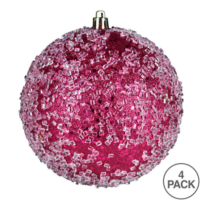 Vickerman 6" Fuchsia Glitter Hail Ball Ornament 4 per Bag