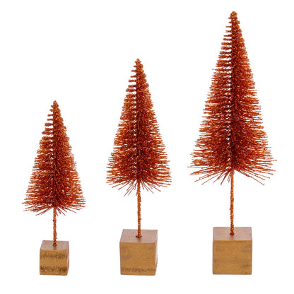 Vickerman 8"-10"-12" Orange Sisal Bottle Brush Tree Set Set of 3