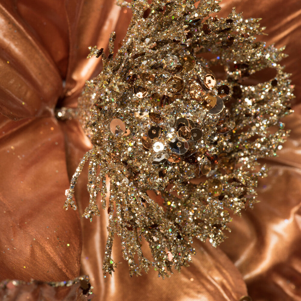Vickerman 14" Mocha Pearl Glitter Poppy 8" Flower Head 3/Bag. This flower features eye-catching glitter accents that will take your decorating project to the next level. Includes 3 pieces per bag.