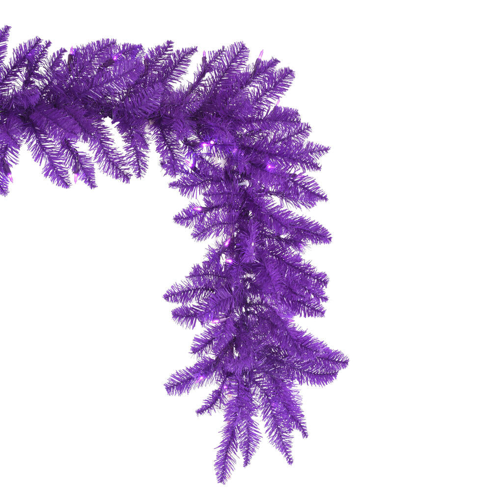 Vickerman 9' Purple Artificial Christmas Garland Purple Dura-Lit LED lights.