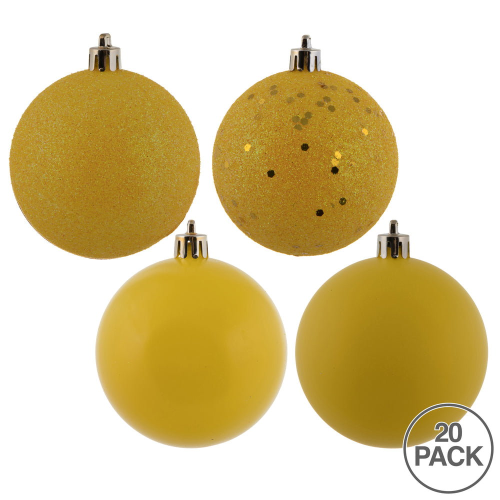 Vickerman 2.75" Yellow 4-Finish Ball Ornament Assortment 20 per Box