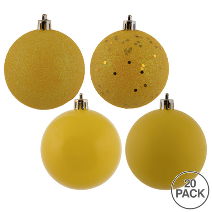 Vickerman 2.75" Yellow 4-Finish Ball Ornament Assortment 20 per Box