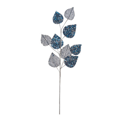 Vickerman 20" Blue Mesh Mulberry Leaf Artificial Christmas Spray. Includes 3 sprays per pack.