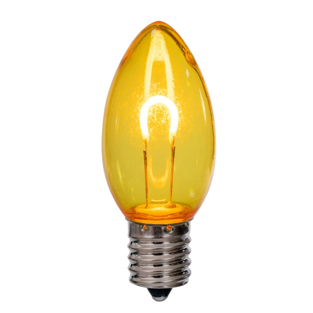 Vickerman C9 Transparent U-Shaped Filament Yellow Bulb, E17 Base, .6 Watts, 25 Pcs Assorted/Bag.  Colors included are Blue, Red, Green, Purple and Amber.