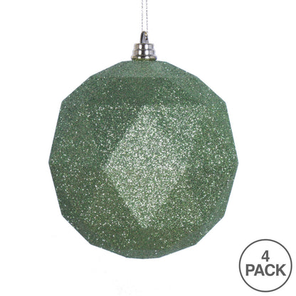 Vickerman 4.75" Lime Glitter Geometric Ball Ornament 4 per bag