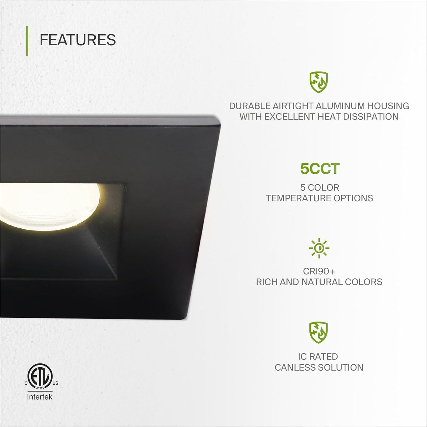 ASD Lighting LED Downlight Square 1inch 7W 120V Triac 2700/3000/3500/4000/5000K Black ETL Energy Star