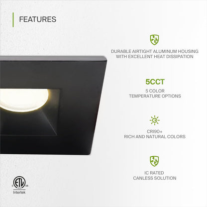 ASD Lighting LED Downlight Square 1inch 7W 120V Triac 2700/3000/3500/4000/5000K Black ETL Energy Star