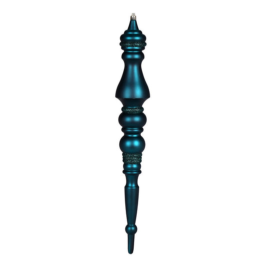 Vickerman 20" Sea Blue Matte Finial 1/Bag. This ornament features a drilled cap with looped wire to ensure that decorating is a breeze. This ornament is made with shatterproof plastic to reduce the likelihood of breaking when dropped. Includes 1 piece per