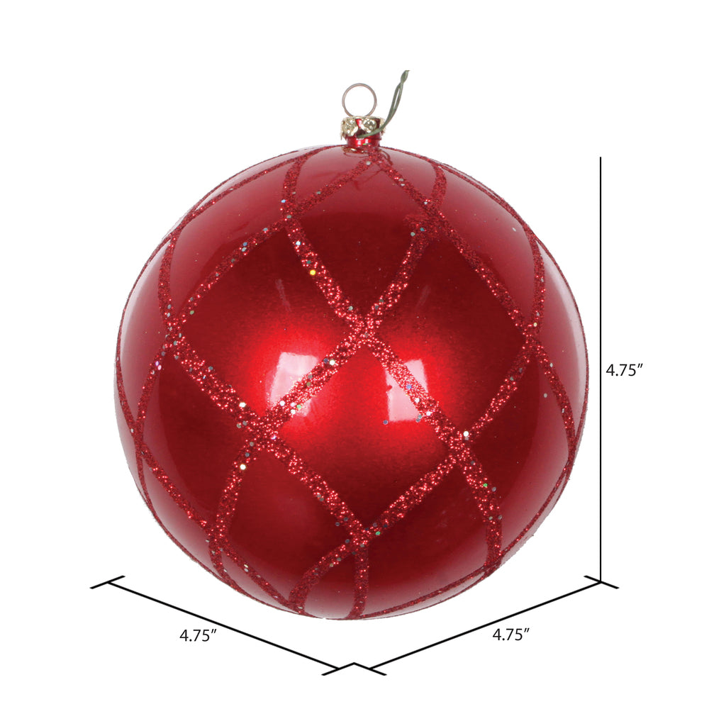 Vickerman 4.75" Red Candy Finish Net Ball Ornament with Glitter Accents 3 per Bag