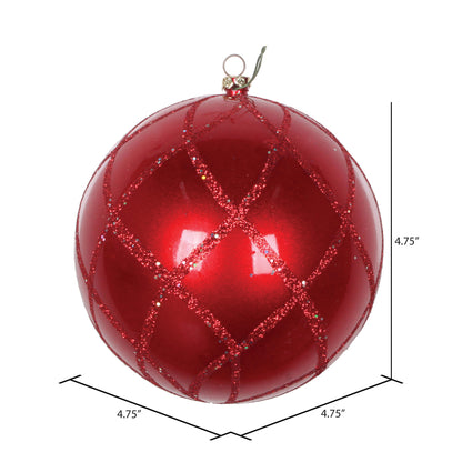 Vickerman 4.75" Red Candy Finish Net Ball Ornament with Glitter Accents 3 per Bag