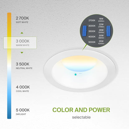 ASD Lighting LED Commercial Downlight Round 6inch 12/16/22/26/30W 120-277V 0-10V Dimmable 125Lm/W 2700/3000/3500/4000/5000K with Battery Back-up 15W White ETL ES