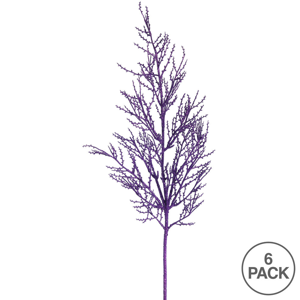 Vickerman 28" Purple Onoclea Glitter Wild Huck Artificial Christmas Spray. Includes 6 sprays per pack.