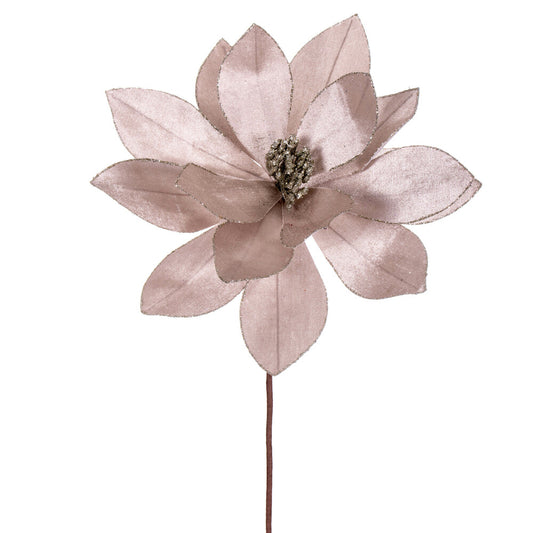 Vickerman 22" Pewter Velvet Sheen Glitter Trim Poinsettia Stem 4 per bag.