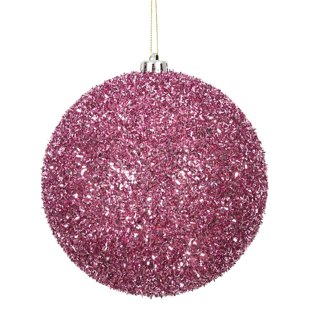 Vickerman 6" Pink Tinsel Ball Ornament 2 per Bag