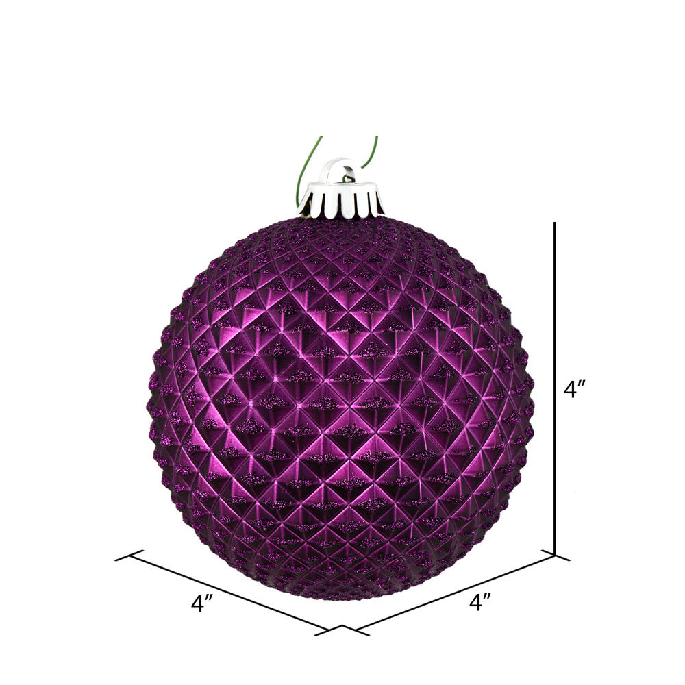 Vickerman 4" Plum Durian Glitter Ball Ornament 6 per Bag