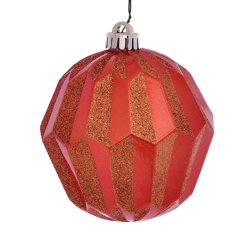 Vickerman 5" Burnish Orange Glitter Faceted Ball Ornament 3 per Bag